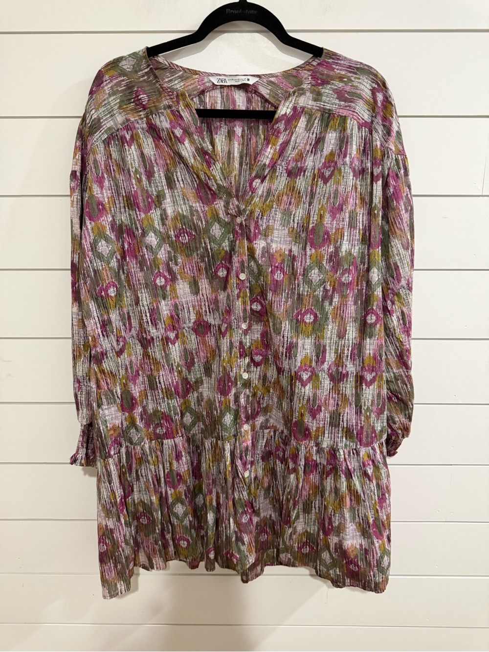 Zara Pink Olive Floral Button-Front Tunic